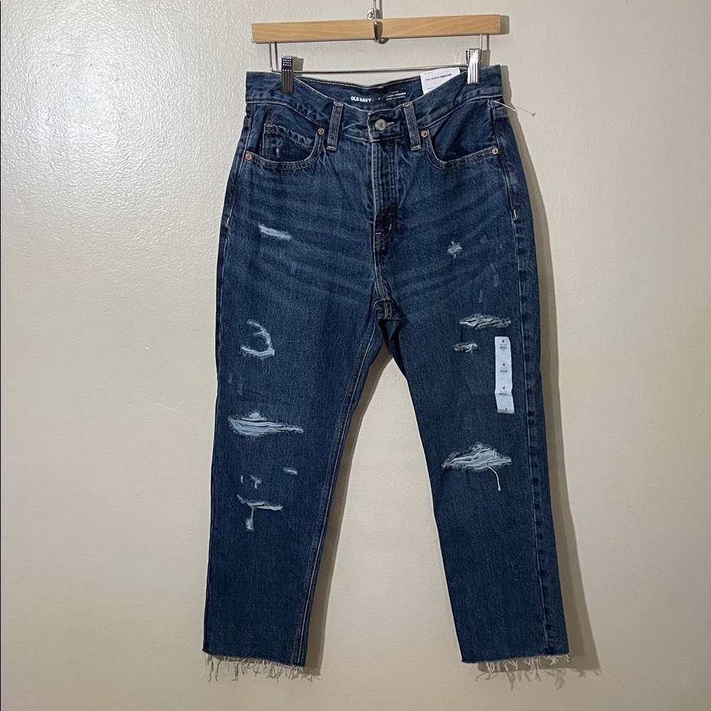 NEW Old Navy Dark Blue Distressed Straight Jeans